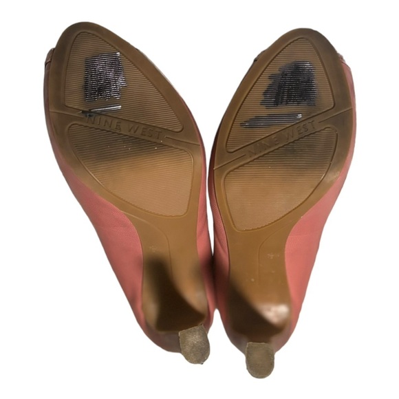 Nine West Mauve Leather Peep Toe Pumps Ladies Size 7.5 M Heels Snakeskin Accent - Picture 6 of 12